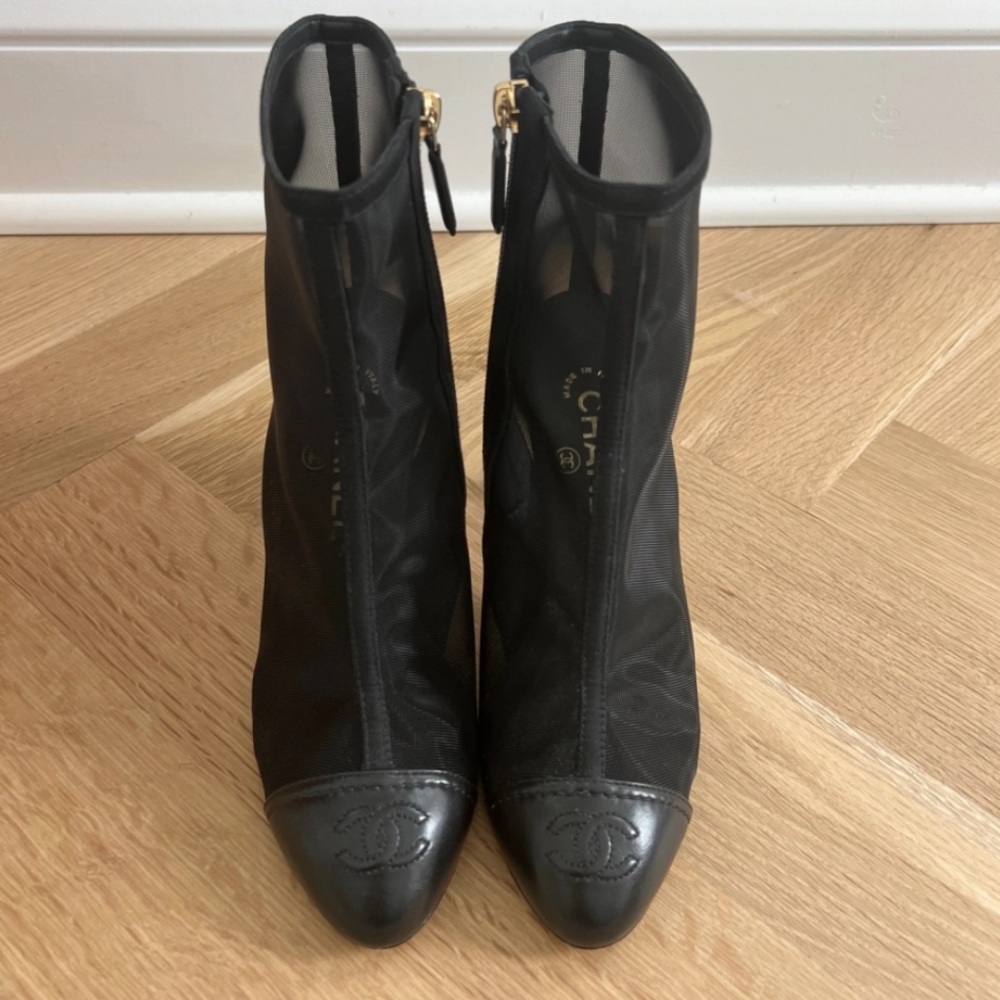 CHANEL Black Mesh Heeled Boots - Picture 2 of 7